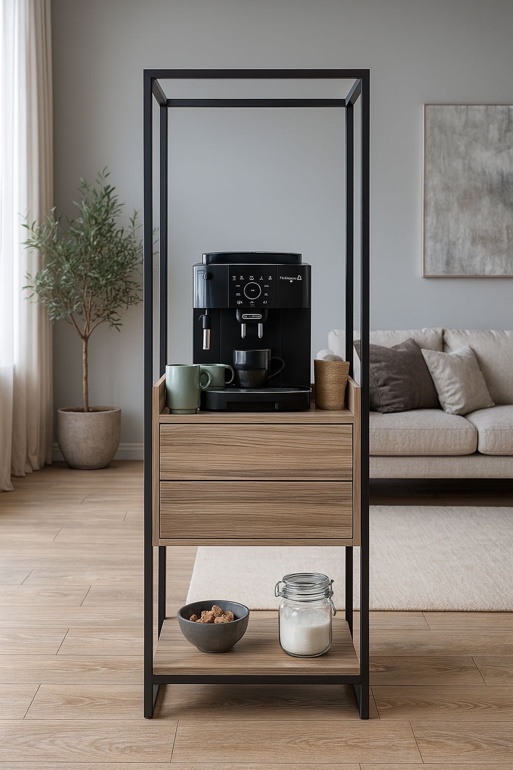 كوفي بار عصري بهيكل معدني ودرجين للتخزين