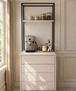 كوفي بار مودرن بإطار معدني - لون رمادي فاتح مع رفين